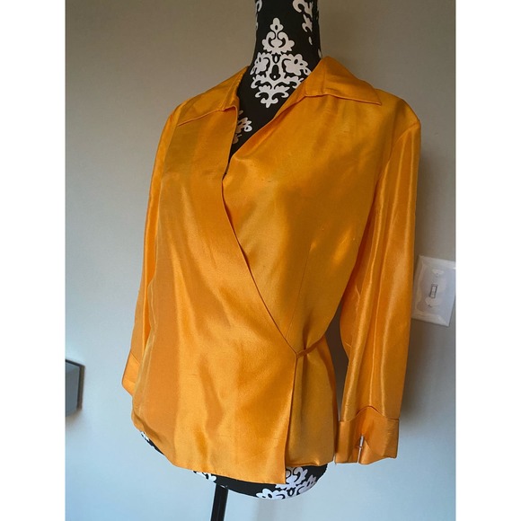 Vintage size 14 100% silk wrap top Ice brand yellow/gold - Picture 2 of 4
